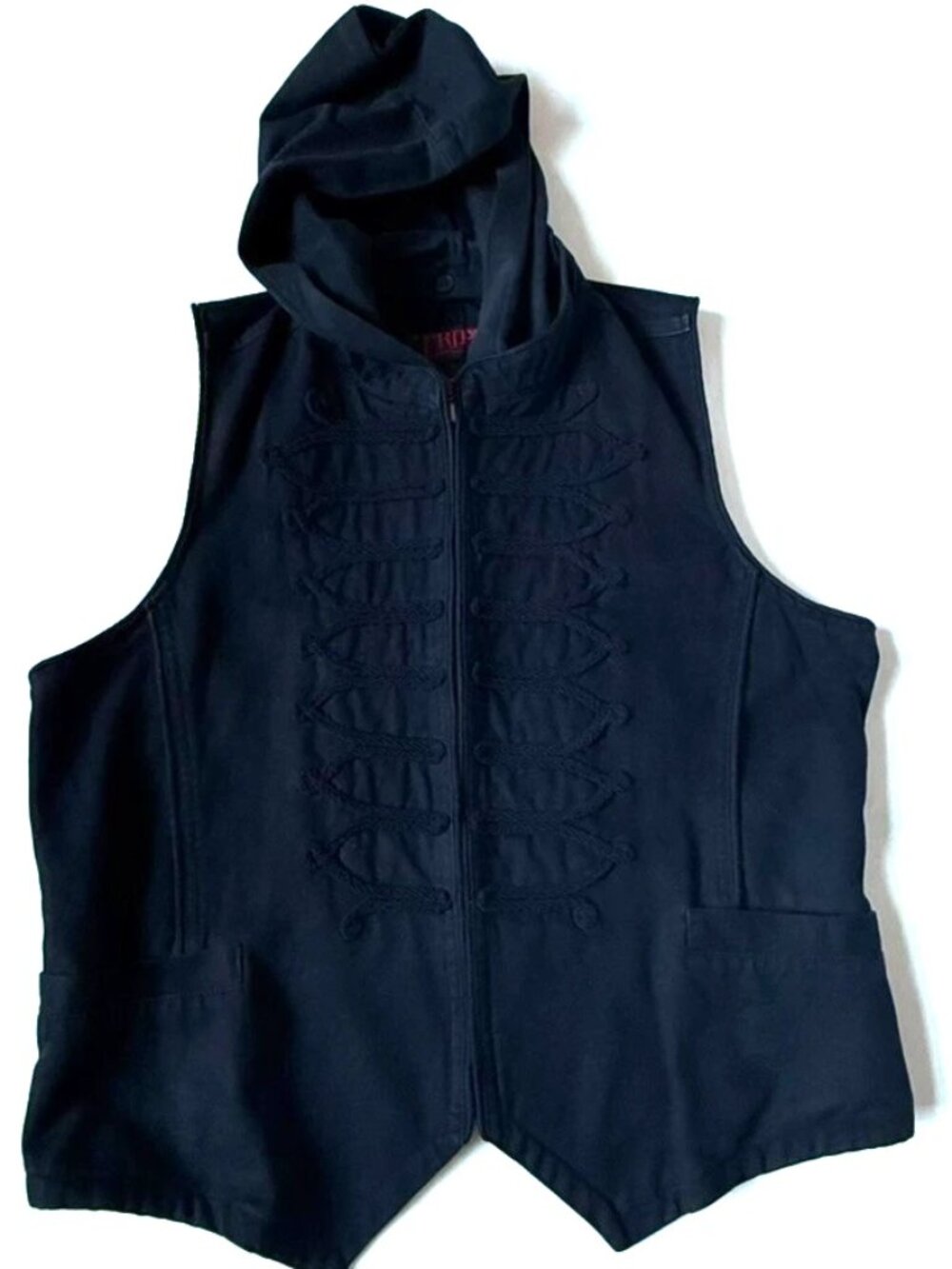 Tripp NYC Mens XL Zip Black Hoodie Vest Sleeveless Skull Cord Braid Goth Punk